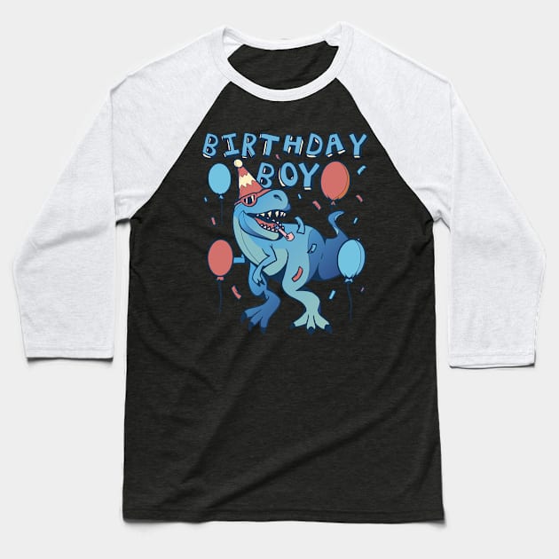 Cool Birthday Boy Dinosaur Partying Balloons Baseball T-Shirt by BarrelLive